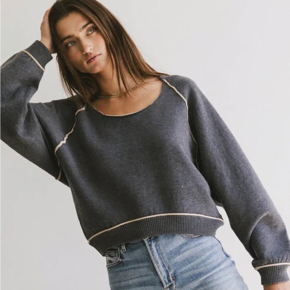 Free People We The Free Midnight Pullover Gray Combo Large New - Picture 11 of 13
